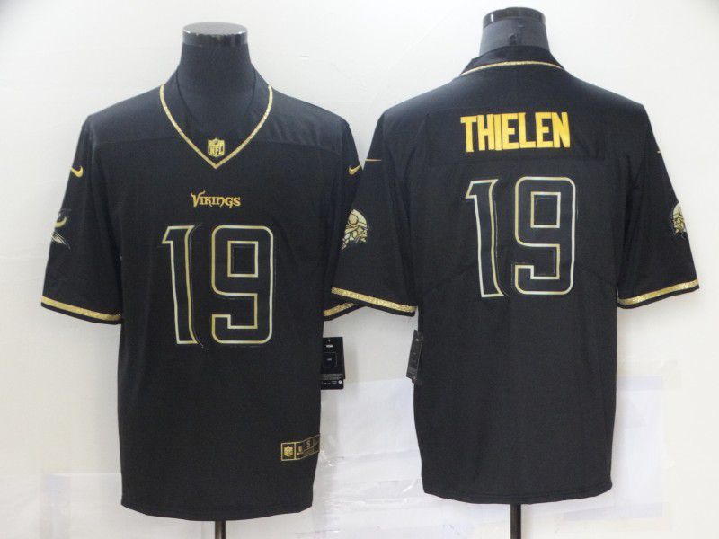 Men Minnesota Vikings 19 Thielen Black Retro Gold Lettering 2021 Nike NFL Jersey